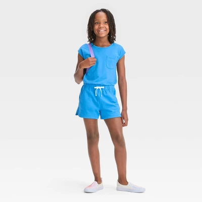 Girls' Short Sleeve Knit Romper - Cat & Jack™ 2 Girls' Short Sleeve Knit Romper - Cat & Jack™ - Image 2