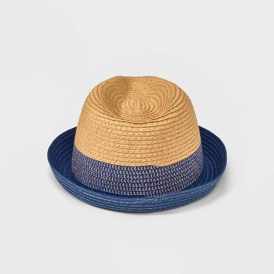 Boys' Straw Fedora Hat - Cat & Jack™ Navy Blue 1 Boys' Straw Fedora Hat - Cat & Jack™ Navy Blue
