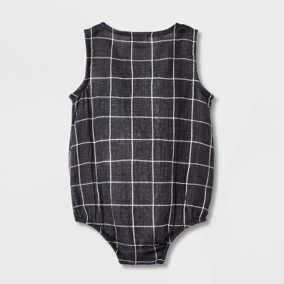 Baby Striped Gauze Tank Henley Romper - Cat & Jack™ Gray 1 Baby Striped Gauze Tank Henley Romper - Cat & Jack™ Gray
