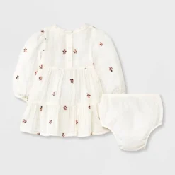 Baby Girls' Floral Embroidered Dress & Bottom Set - Cat & Jack™ Cream