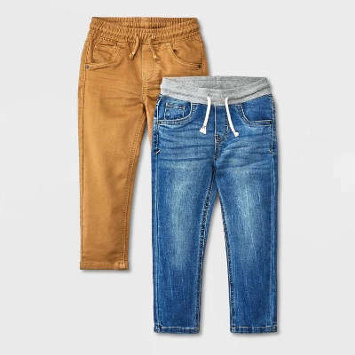 Toddler Boys' 2pk Pull-On Straight Fit Jeans - Cat & Jack™ Blue Denim/Brown 3 Toddler Boys' 2pk Pull-On Straight Fit Jeans - Cat & Jack™ Blue Denim/Brown - Image 3