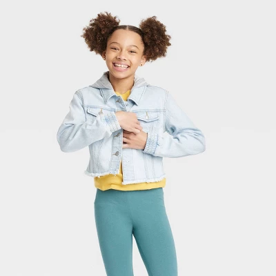 Girls' Hooded Jean Jacket - Cat & Jack™ Light Wash 3 Girls' Hooded Jean Jacket - Cat & Jack™ Light Wash - Image 3