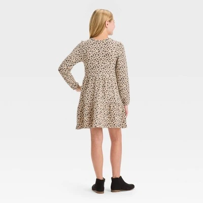Girls' Long Sleeve Cozy Tiered Dress - Cat & Jack™ 1 Girls' Long Sleeve Cozy Tiered Dress - Cat & Jack™