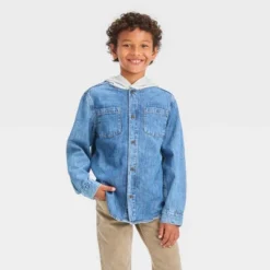 Boys' Long Sleeve Hooded Shacket - Cat & Jack™ Medium Wash -CAT & JACK Shop GUEST d7acd545 430d 45ec a60d 993d09a2b2e6