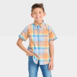 Boys' Short Sleeve Plaid Button-Down Shirt - Cat & Jack™ Orange -CAT & JACK Shop GUEST d7ce770b 8a22 4da6 8938 391593cb8f0d