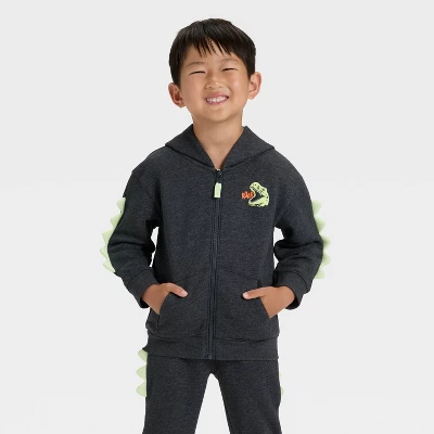 Toddler Boys' Halloween Dino Zip-Up Hoodie - Cat & Jack™ Black 4 Toddler Boys' Halloween Dino Zip-Up Hoodie - Cat & Jack™ Black - Image 4