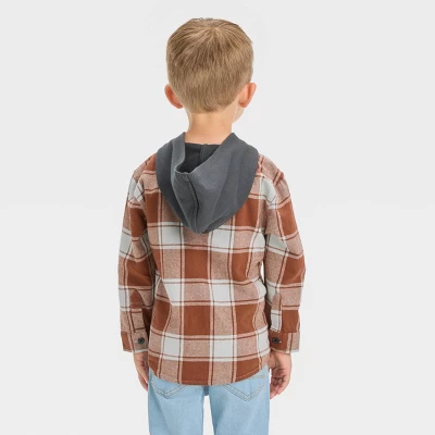 Toddler Boys' Long Sleeve Hooded Flannel Shirt - Cat & Jack™ 1 Toddler Boys' Long Sleeve Hooded Flannel Shirt - Cat & Jack™