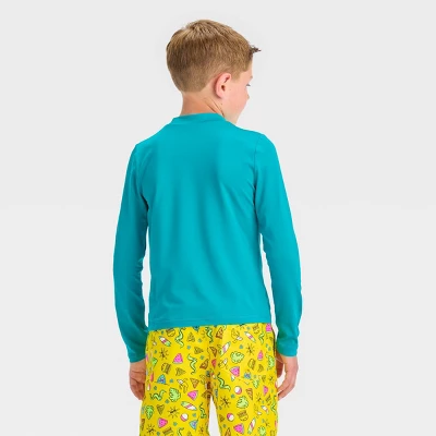 Boys' Solid Rash Guard Top - Cat & Jack™ Turquoise Green 2 Boys' Solid Rash Guard Top - Cat & Jack™ Turquoise Green - Image 2
