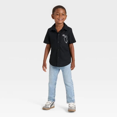 Toddler Boys' Short Sleeve Halloween Button-Down Shirt - Cat & Jack™ Black 2 Toddler Boys' Short Sleeve Halloween Button-Down Shirt - Cat & Jack™ Black - Image 2