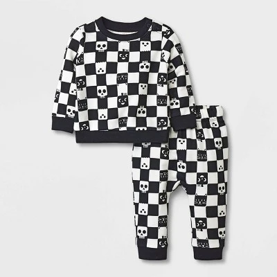 Baby 2pc Checkered Sweatshirt & Jogger Pants Set - Halloween - Cat & Jack™ Black 3 Baby 2pc Checkered Sweatshirt & Jogger Pants Set - Halloween - Cat & Jack™ Black - Image 3