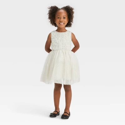 Toddler Girls' Rosette Tulle Dress - Cat & Jack™ Cream 3 Toddler Girls' Rosette Tulle Dress - Cat & Jack™ Cream - Image 3