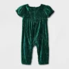 Baby Girls' Crinkle Crushed Velour Romper With Headband - Cat & Jack™ Green