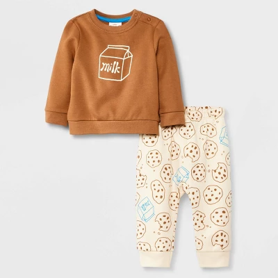 Baby 2pc Cookie Fleece Graphic Top & Bottom Set - Cat & Jack™ Brown 4 Baby 2pc Cookie Fleece Graphic Top & Bottom Set - Cat & Jack™ Brown - Image 4