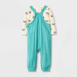 Baby 2pc Long Sleeve Bodysuit & Overalls Set - Cat & Jack™ Mint Green
