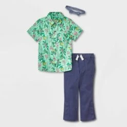 Toddler Boys' Adaptive 2pc Floral Printed Woven Short Sleeve Shirt And Pants Set With Bowtie - Cat & Jack™ Green -CAT & JACK Shop GUEST e8b04562 195c 4654 91ee 6bc2ea5b148d