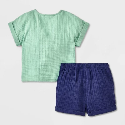 Baby Boys' 2pc Pocket Gauze Shorts Set - Cat & Jack™ Blue 1 Baby Boys' 2pc Pocket Gauze Shorts Set - Cat & Jack™ Blue