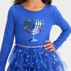 Girls' Long Sleeve Menorah Tiered Hanukkah Tulle Dress - Cat & Jack™ Blue -CAT & JACK Shop GUEST ef3d5ce8 f2fa 41cd bb59 6aec32a6acfd