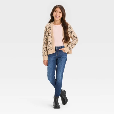 Girls' Leopard Print Short Open Layering Cardigan - Cat & Jack™ Beige 2 Girls' Leopard Print Short Open Layering Cardigan - Cat & Jack™ Beige - Image 2