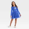 Girls' Long Sleeve Menorah Tiered Hanukkah Tulle Dress - Cat & Jack™ Blue