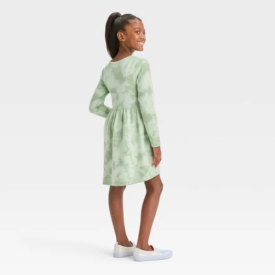 Girls' Long Sleeve French Terry Tie-Dye Dress - Cat & Jack™ 1 Girls' Long Sleeve French Terry Tie-Dye Dress - Cat & Jack™