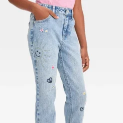Girls' High-Rise Embroidered Ankle Straight Jeans - Cat & Jack™ Blue -CAT & JACK Shop GUEST f4a1dd48 0bc0 4a22 80ab bacfaebe92b0