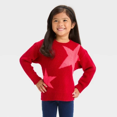 Toddler Girls' Stars Pullover Sweater - Cat & Jack™ Red 3 Toddler Girls' Stars Pullover Sweater - Cat & Jack™ Red - Image 3