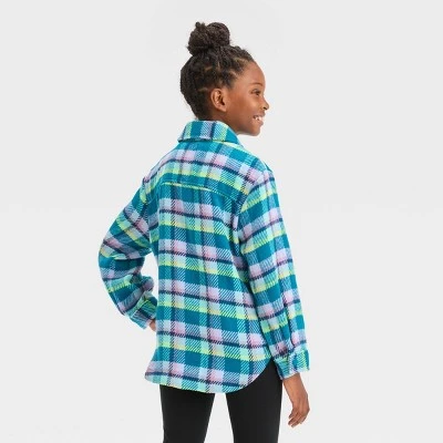 Girls' Plaid Button-Front Long Sleeve Shacket - Cat & Jack™ 1 Girls' Plaid Button-Front Long Sleeve Shacket - Cat & Jack™