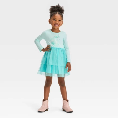 Toddler Girls' Unicorn Long Sleeve Dress - Cat & Jack™ Aqua Blue 3 Toddler Girls' Unicorn Long Sleeve Dress - Cat & Jack™ Aqua Blue - Image 3
