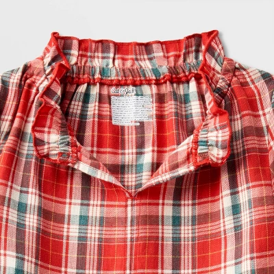 Girls' Adaptive Abdominal Access Long Sleeve Plaid Tiered Woven Dress - Cat & Jack™ Red 2 Girls' Adaptive Abdominal Access Long Sleeve Plaid Tiered Woven Dress - Cat & Jack™ Red - Image 2