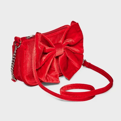Girls' Velvet Bow Crossbody Bag - Cat & Jack™ Red 1 Girls' Velvet Bow Crossbody Bag - Cat & Jack™ Red