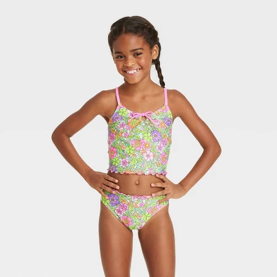 Girls' Flower Love Tankini Set - Cat & Jack™ Light Green/Light Pink 3 Girls' Flower Love Tankini Set - Cat & Jack™ Light Green/Light Pink - Image 3